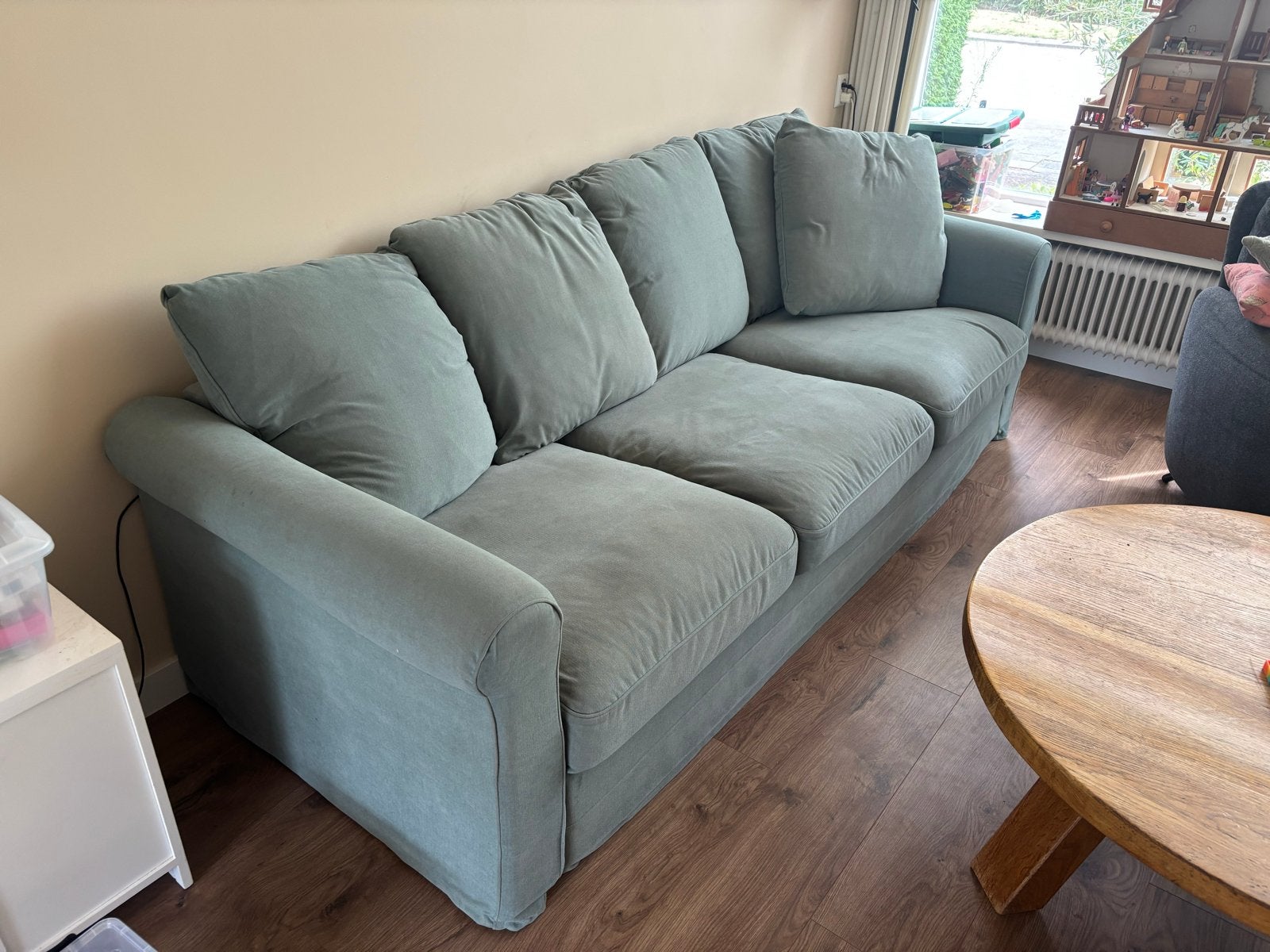Comfortabel 3-persoons bankstel - Lichtblauw/Grijs, Ophalen, Gebruikt, Driepersoons, 75 tot 100 cm