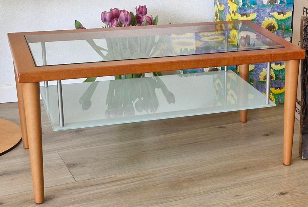 Salon tafeltje 45x85 met glazen blad en plank, Ophalen, Gebruikt, 50 tot 100 cm, Glas