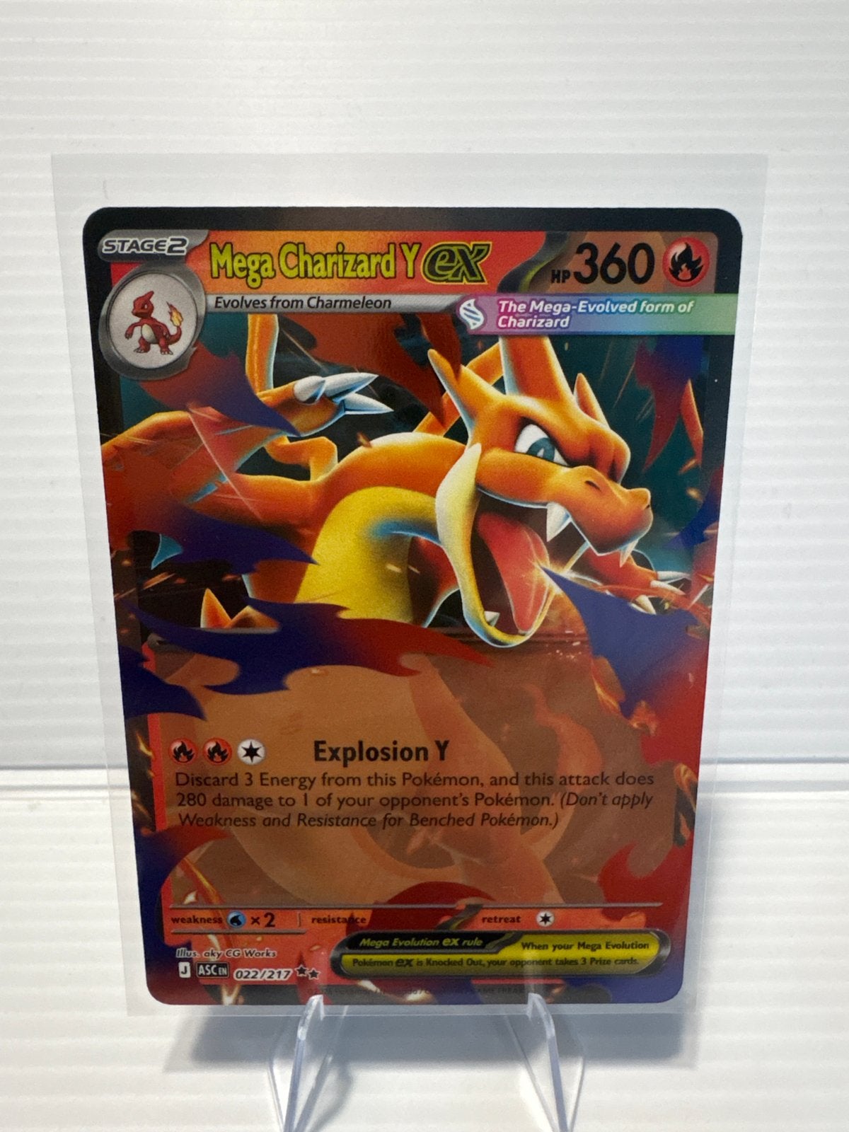 Mega Charizard Y ex 022/217 Ascended Heroes NM Conditie, Ophalen of Verzenden, Zo goed als nieuw, Losse kaart