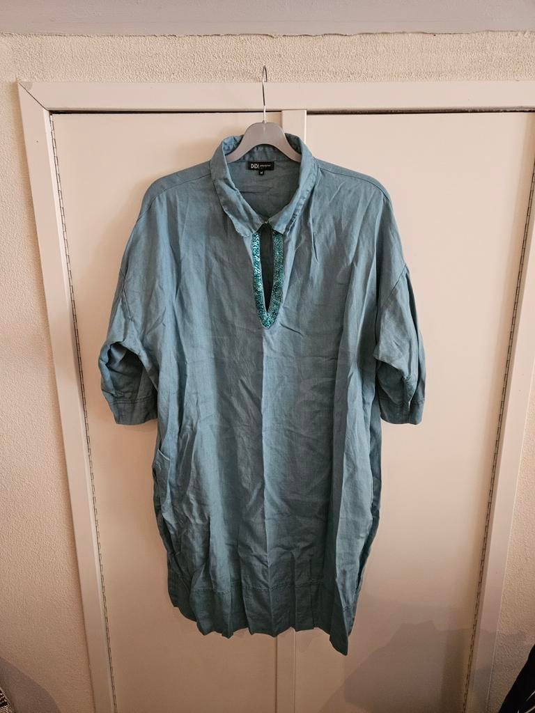 Vrouwelijke jurk merk didi maat xl met lovertjes zeegroen, Verzenden, Zo goed als nieuw, Maat 46/48 (XL) of groter, Onder de knie