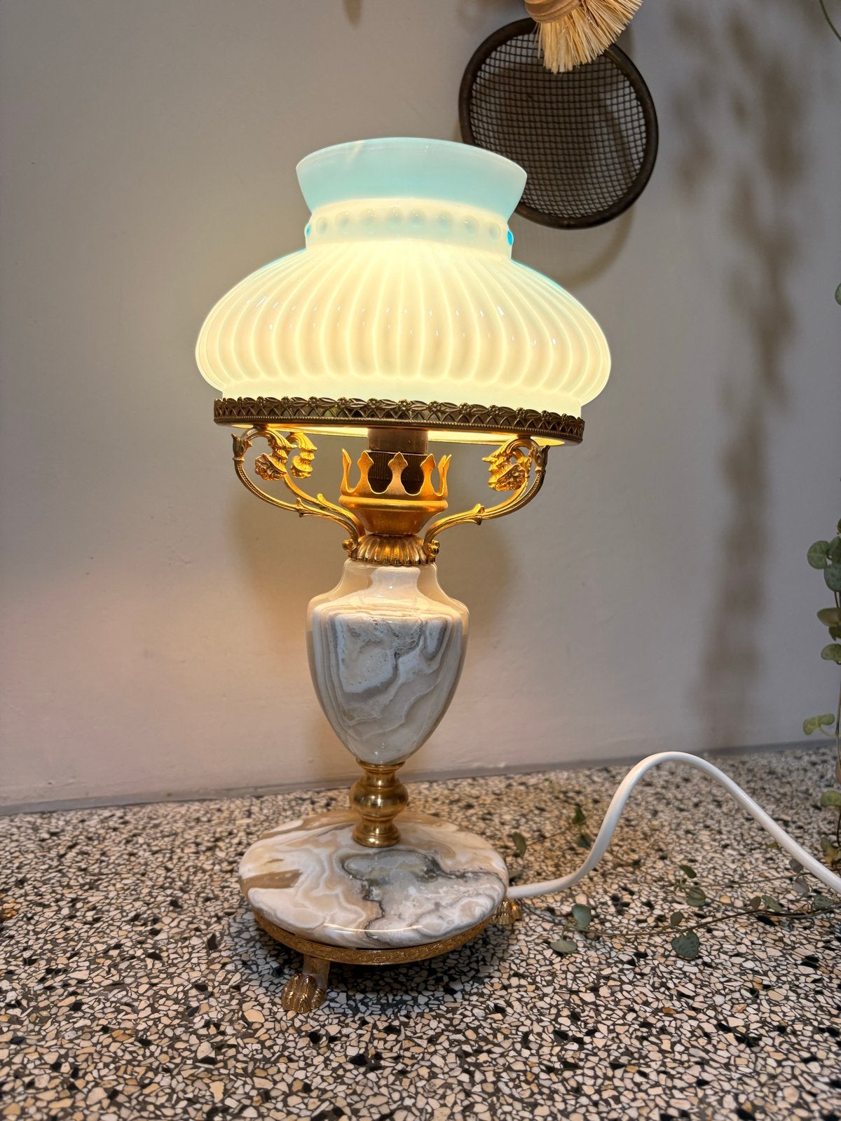 Vintage Scandinavische Marmeren Tafellamp, Huis en Inrichting, Lampen | Tafellampen, Met schakelaar, Gebruikt, Overige merken