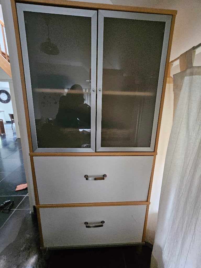 Kast met glazen deuren en lades, Ophalen, Gebruikt, Meerdere deuren, 50 tot 100 cm
