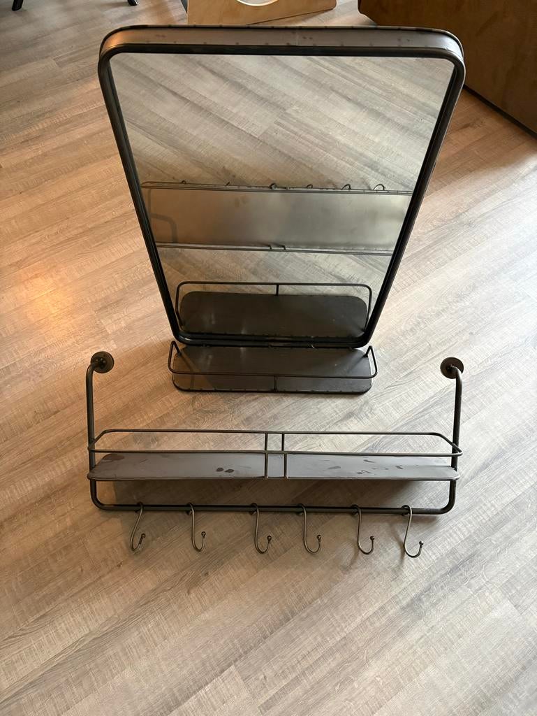 Design spiegel met bijpassende kapstok, Huis en Inrichting, Ophalen, Gebruikt, Minder dan 100 cm, Rechthoekig