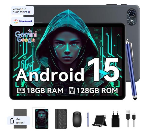 TABWEE Tablet T80 - 18GB RAM - 128GB ROM - Android 16 - Grij, Computers en Software, Android Tablets, 10 inch, Nieuw, Ophalen of Verzenden