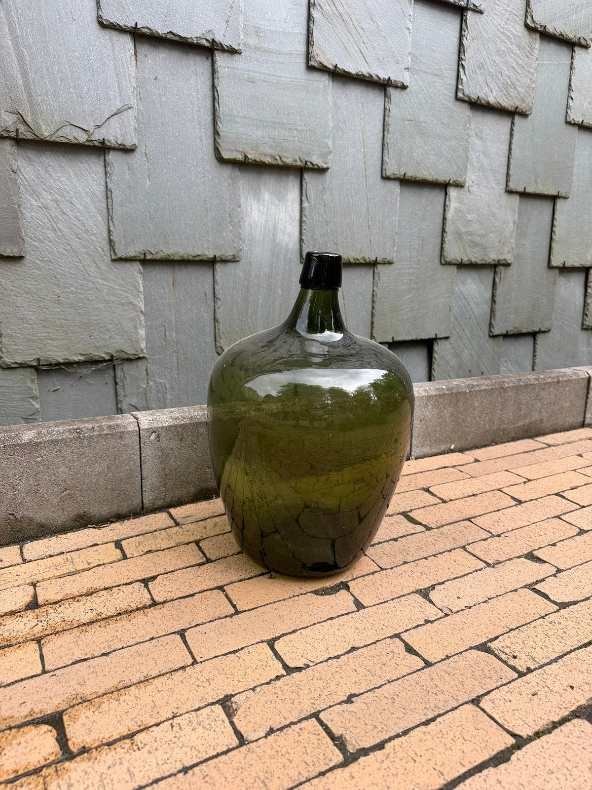 vintage gistfles groen glas vaas, Tuin en Terras, Ophalen, Gebruikt
