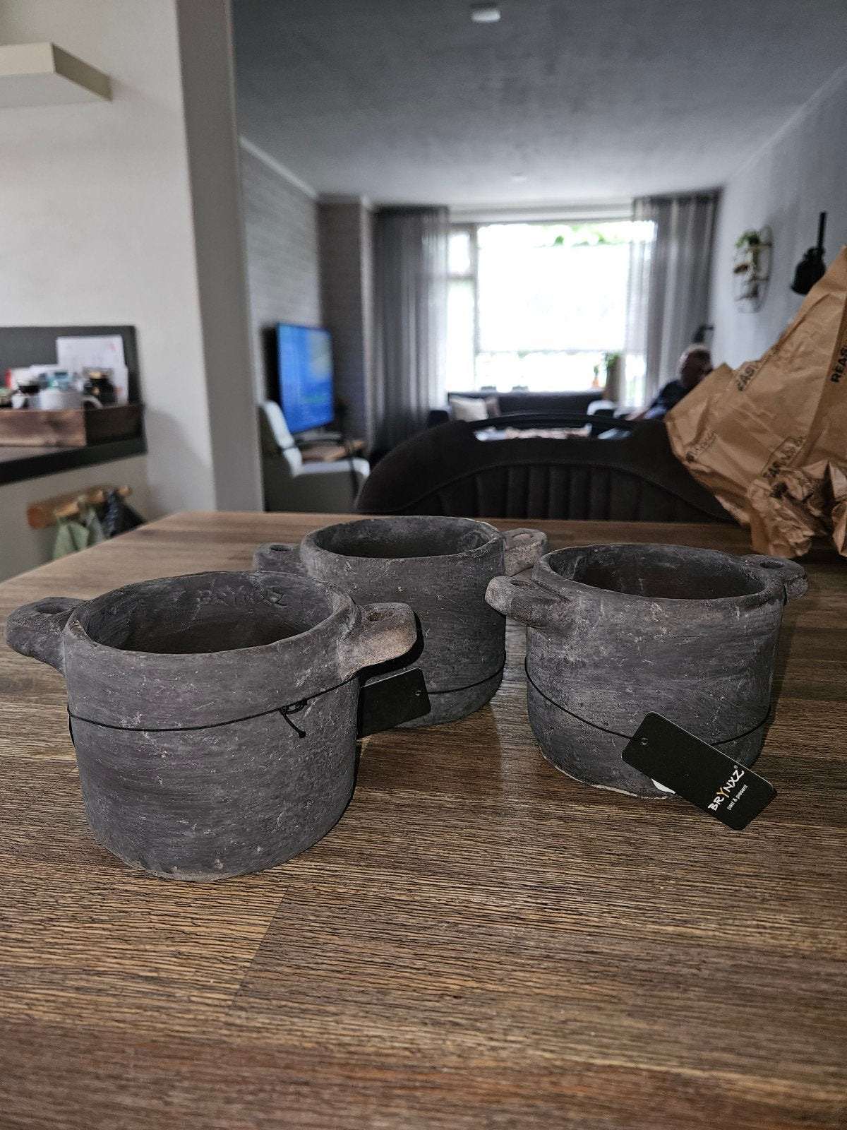 3x nieuwe potjes brynxz, Huis en Inrichting, Woonaccessoires | Vazen, Steen, Overige kleuren, Nieuw, Ophalen of Verzenden