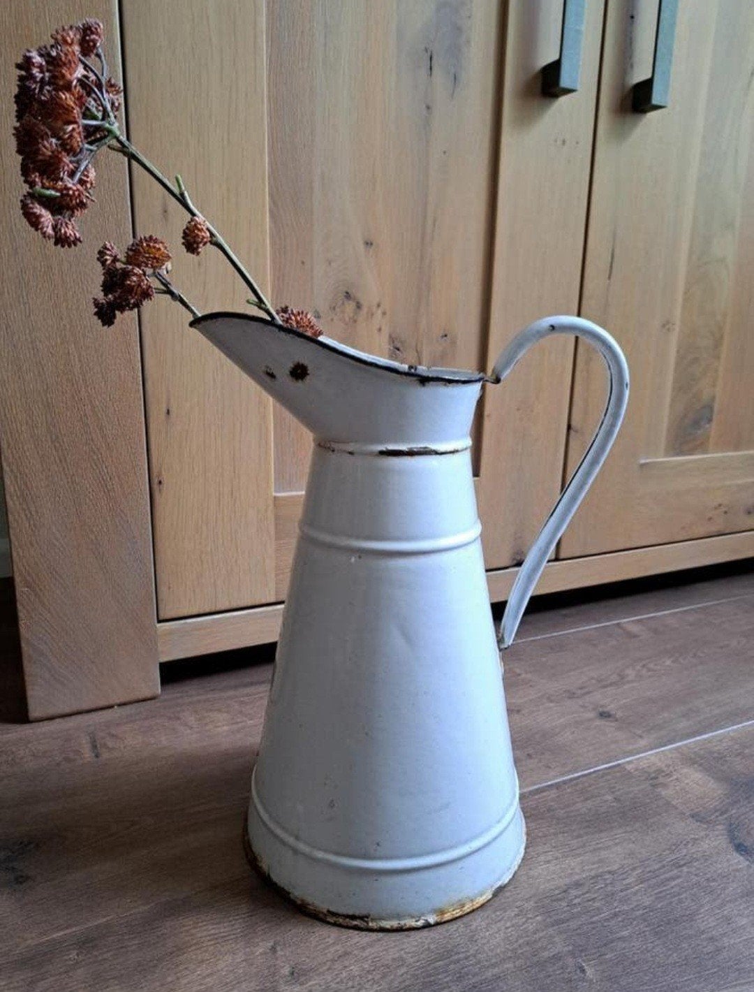 Brocante emaille witte water kan hoogte 38 cm, Antiek en Kunst, Curiosa en Brocante, Ophalen of Verzenden