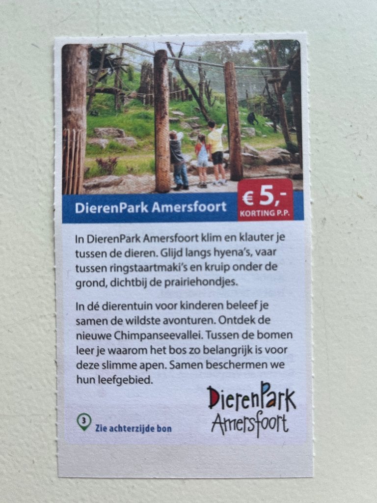 Kortingscode - Dierenpark Amersfoort, Tickets en Kaartjes, Drie personen of meer, Kortingsbon, Overige typen