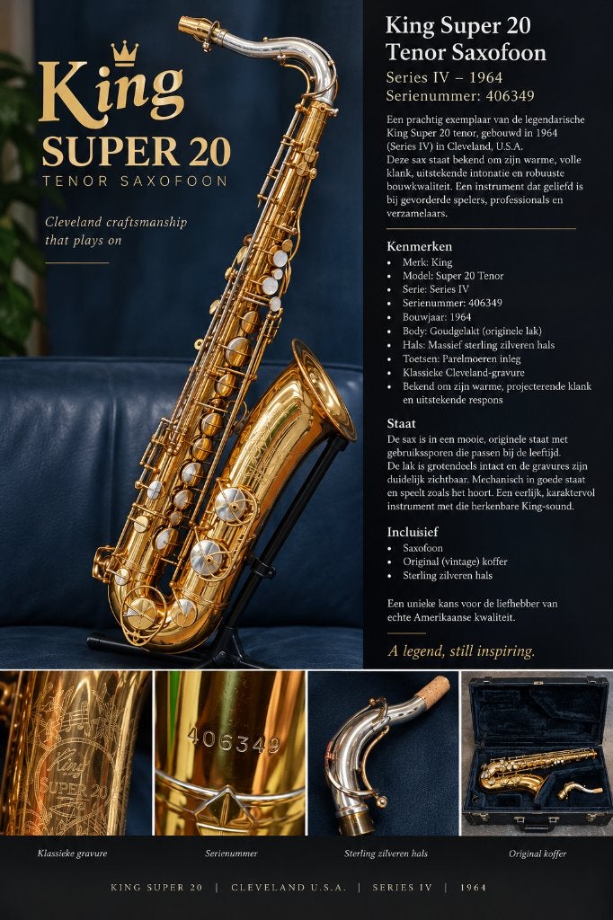 King Super 20 Tenor Sax – Series IV – 1964, Muziek en Instrumenten, Ophalen, Gebruikt, Tenor, Met koffer