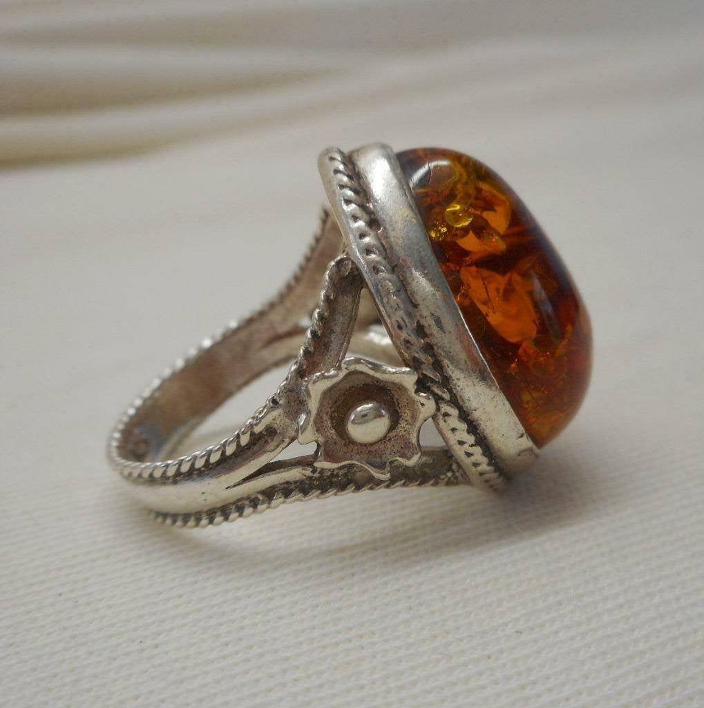 zilveren ring met amber steen, Ophalen of Verzenden, Zilver, Ring