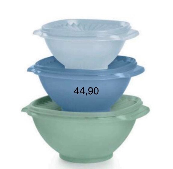 Tupperware Splinternieuwe 3-delige kommen set met sterdeksel, Blauw, Nieuw, Ophalen of Verzenden, Met deksel