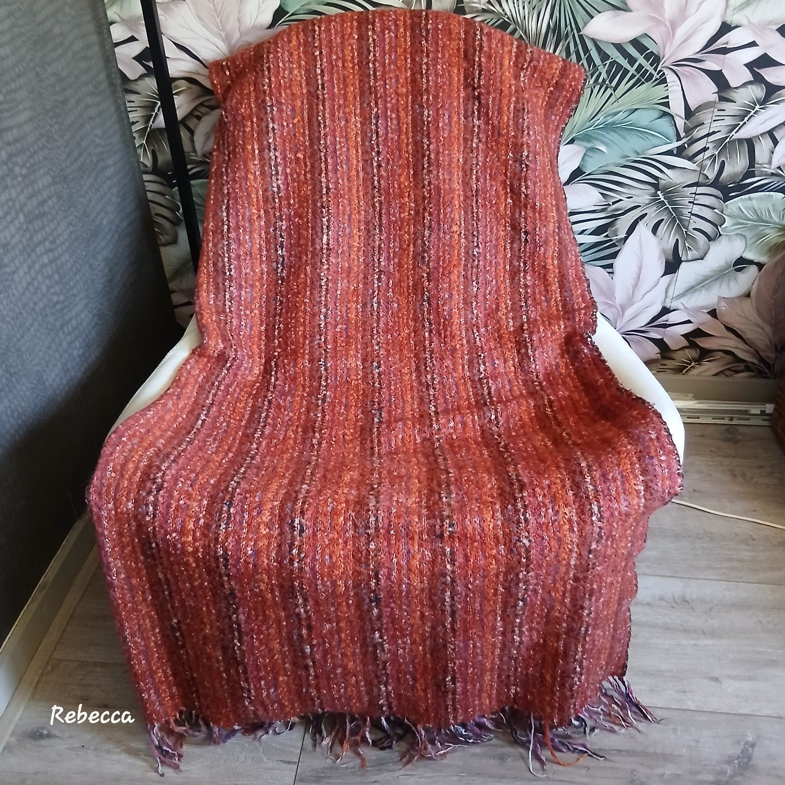 Warm Mohair kleurrijk plaid - Oranje, rood, paars, Ophalen of Verzenden, Zo goed als nieuw