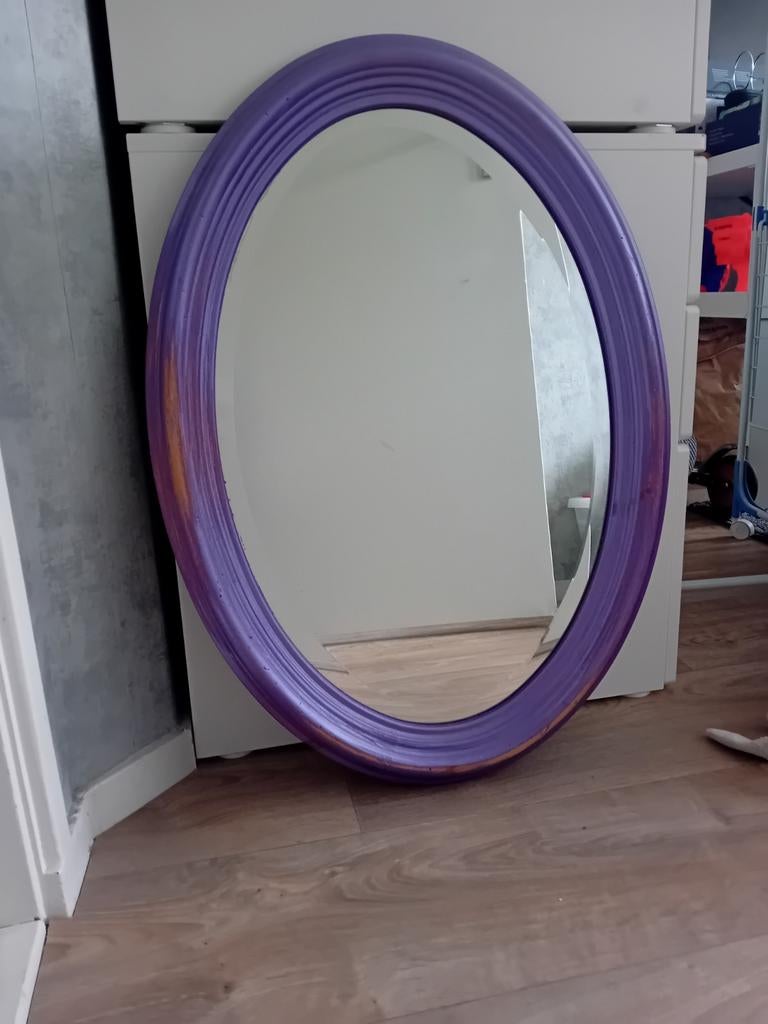 Paarse spiegel met gesleten look, bijna nooit in gekeken!, Ophalen, Rechthoekig, Minder dan 50 cm, Minder dan 100 cm
