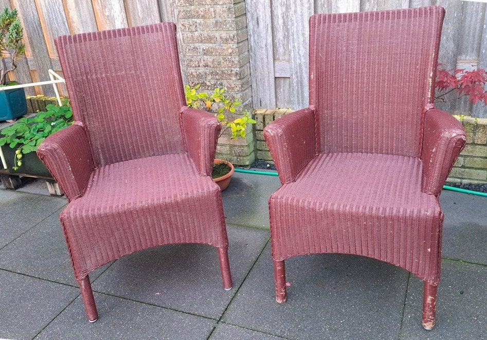Lloyd Loom stoelen met hoge rugleuning - bordeaux  rood, Ophalen, Gebruikt, Twee, Overige kleuren