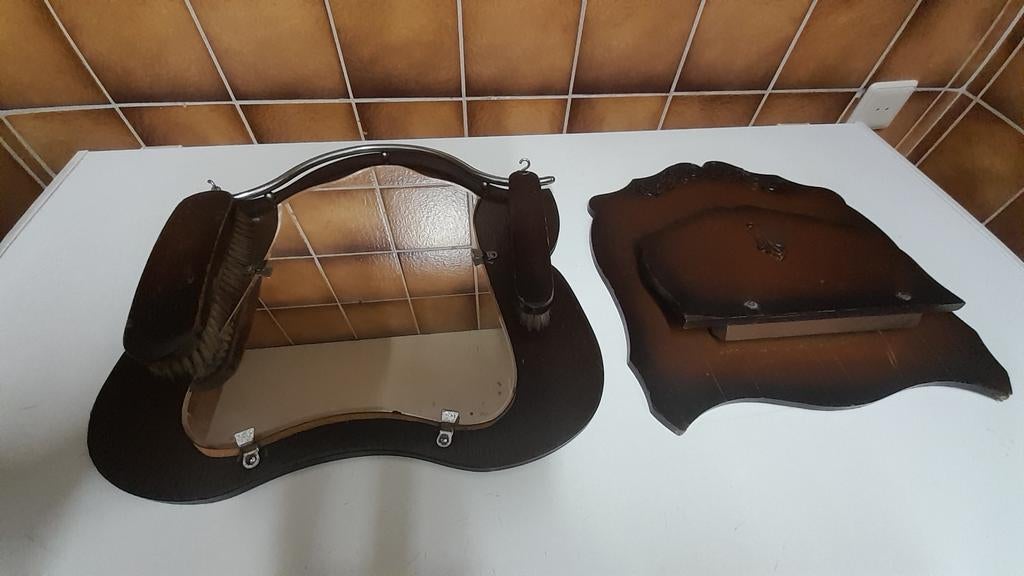 Vintage spiegel facet, borstel set + grátis lectuurhouder., Ophalen of Verzenden, Overige vormen, Minder dan 50 cm, Minder dan 100 cm