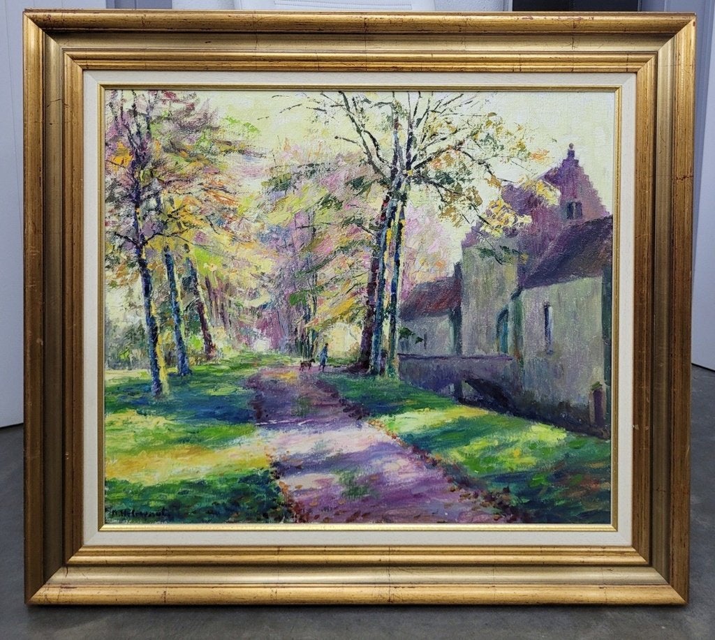 Maurice HELEWAUT, aan het kasteeldomein van Rooigem, Doek, Impressionistisch, Ophalen of Verzenden, Landschap