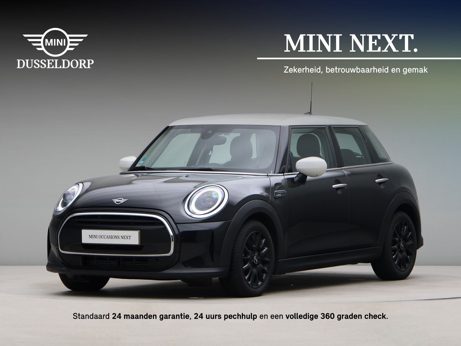 MINI 5-deurs Cooper Camden Edition Aut. (bj 2023, automaat), Auto's, Gebruikt, Met garantie (alle), Parkeersensor, Zwart