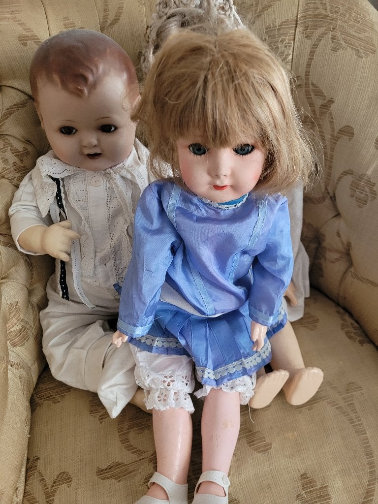 Oude gelede pop, Verzamelen, Poppen, Heikant 21 Kaatsheuvel, Belle Vieille Brocante, Ophalen of Verzenden, Zo goed als nieuw