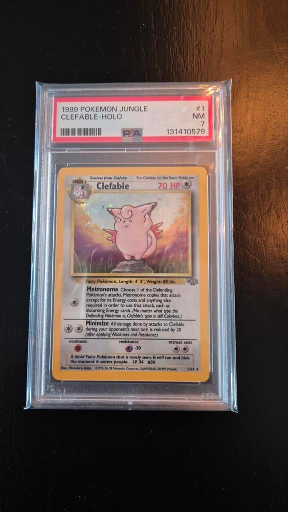 PSA 7 1999 Pokemon Jungle Clefable Holo #1, Ophalen of Verzenden, Zo goed als nieuw, Losse kaart, Foil
