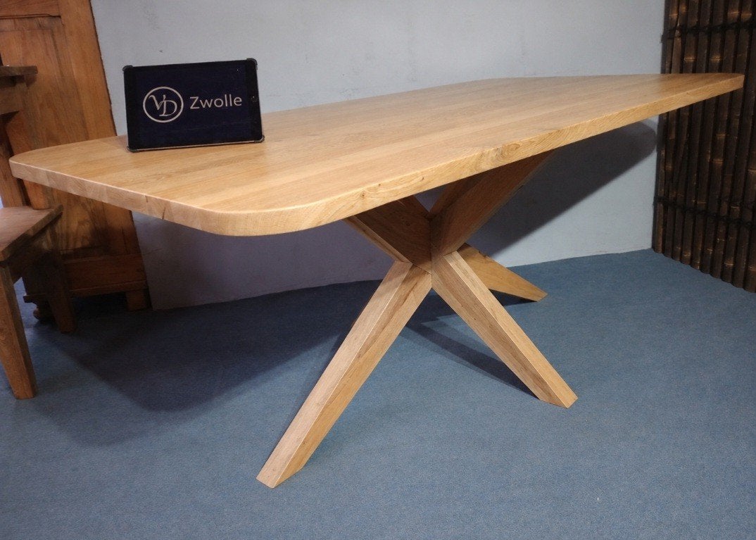 Tafel op maat eiken noten recht Deens ovaal matrixpoot, 100 tot 150 cm, Eikenhout, Ophalen of Verzenden, Deens ovaal