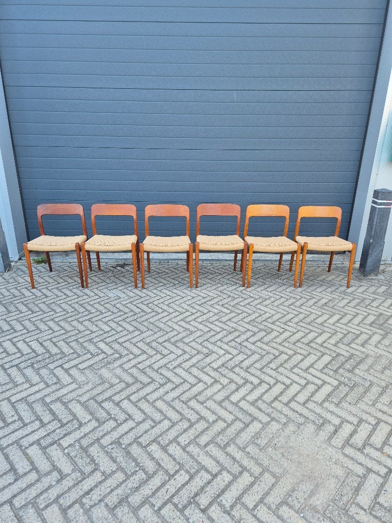 6 niels otto moller stoelen model 75, Ophalen, Bruin, Hout, Zo goed als nieuw