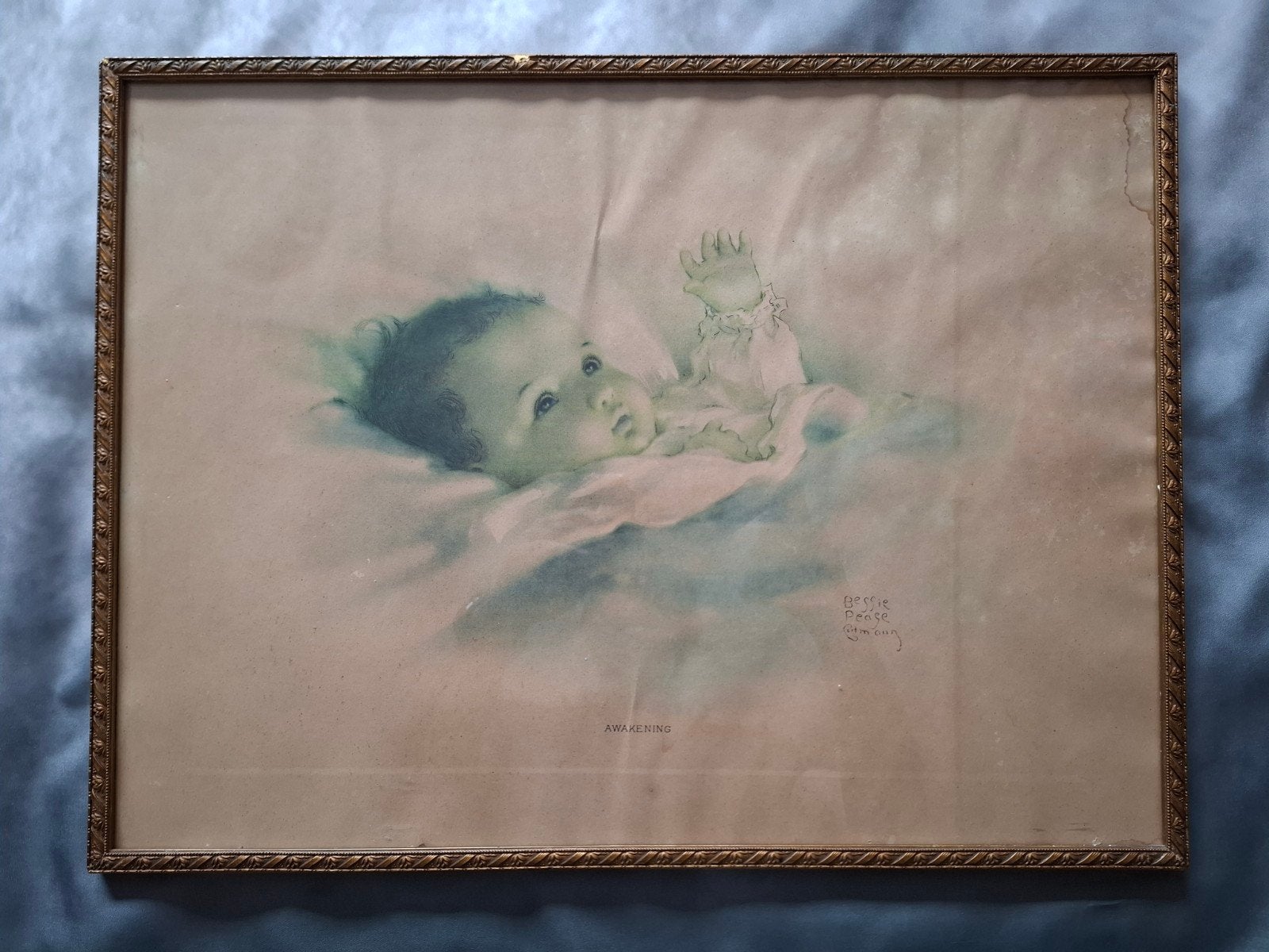 Vintage Bessie Pease Gutmann 'Awakening' ingelijste print, Ophalen of Verzenden, Print, Print/reproductie, Ingelijst