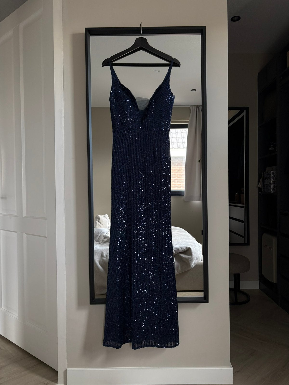Heykyla Swing jurk donkerblauw met pailletten maat xs!, Ophalen of Verzenden, Maat 34 (XS) of kleiner, Blauw