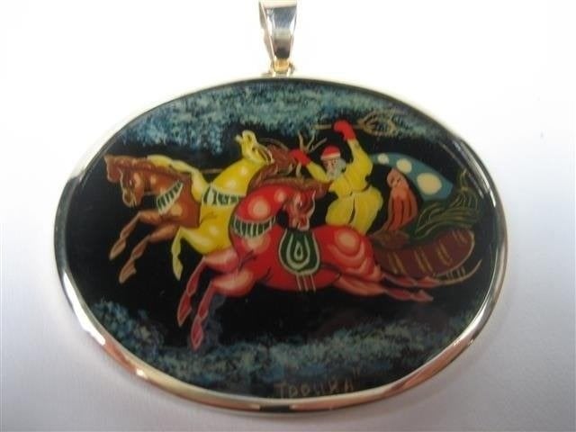 Gouden 14 karaat schilderij Laqué hanger geheel handwerk, Verzenden, Zo goed als nieuw, Goud, Goud