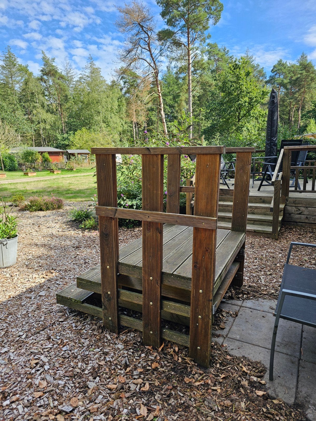 Chalet, trap met platform voor buiten., Doe-het-zelf en Verbouw, Ladders en Trappen, Ophalen of Verzenden, Gebruikt