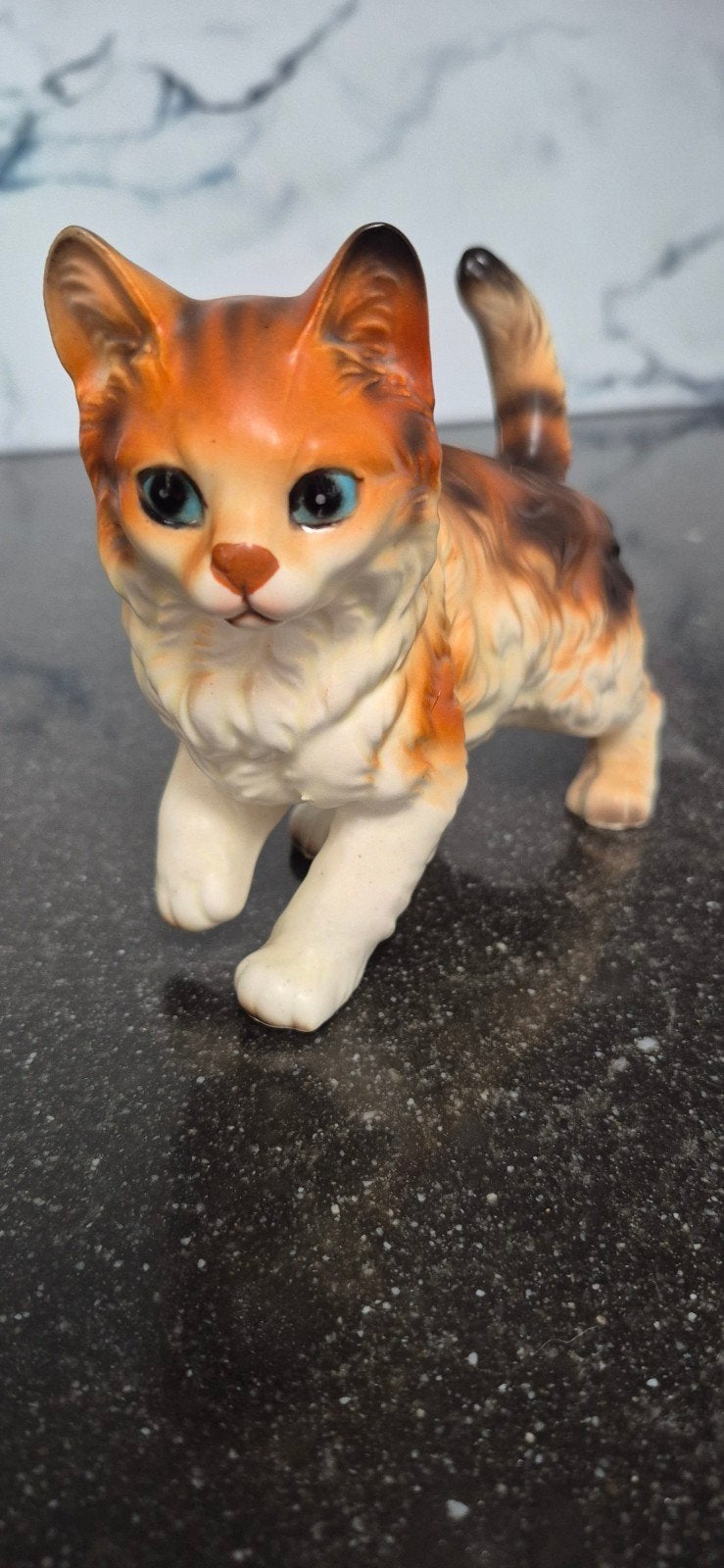 Vintage Kattenbeeldje - Oranje/Zwart/Wit - 14x12 cm, Verzamelen, Ophalen of Verzenden, Gebruikt, Dier