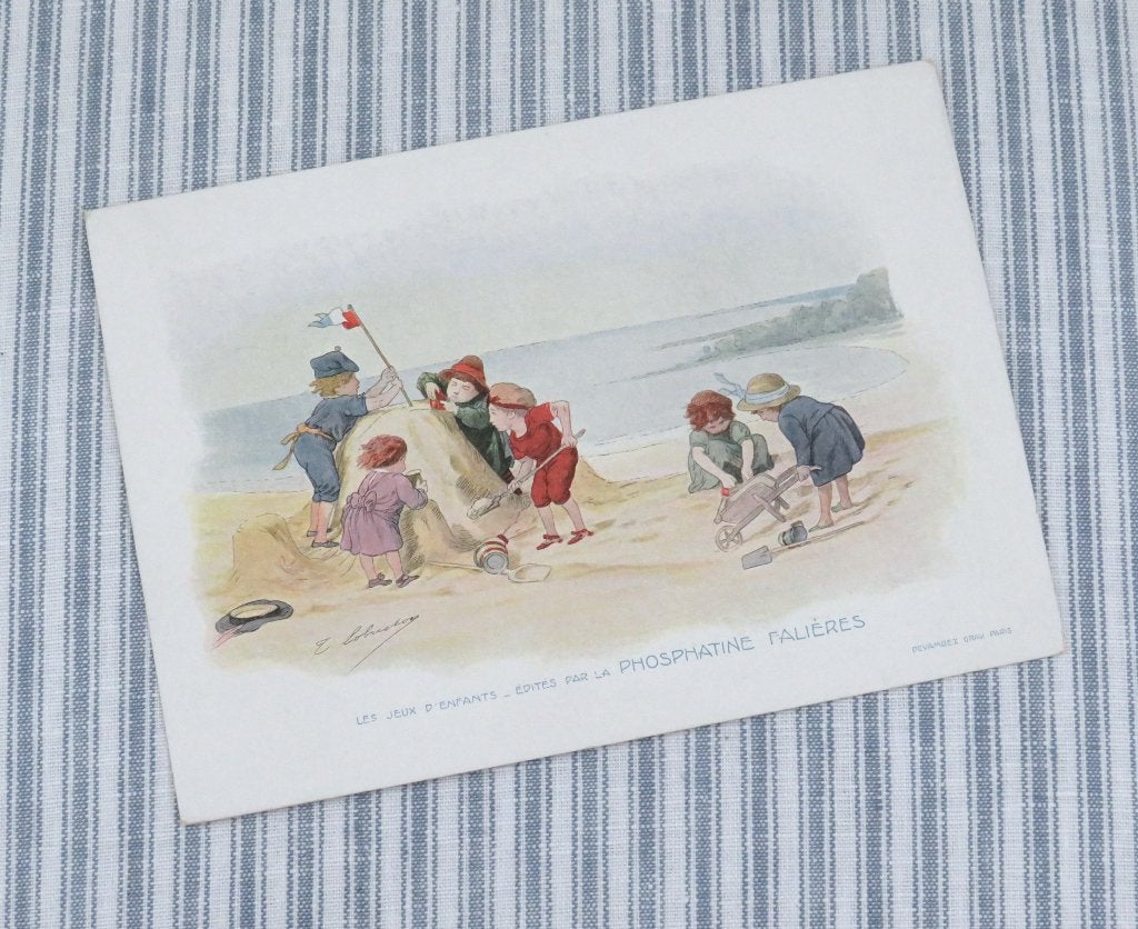 Antieke Franse chromo reclamekaart “Les Jeux d’Enfants”, Ophalen of Verzenden