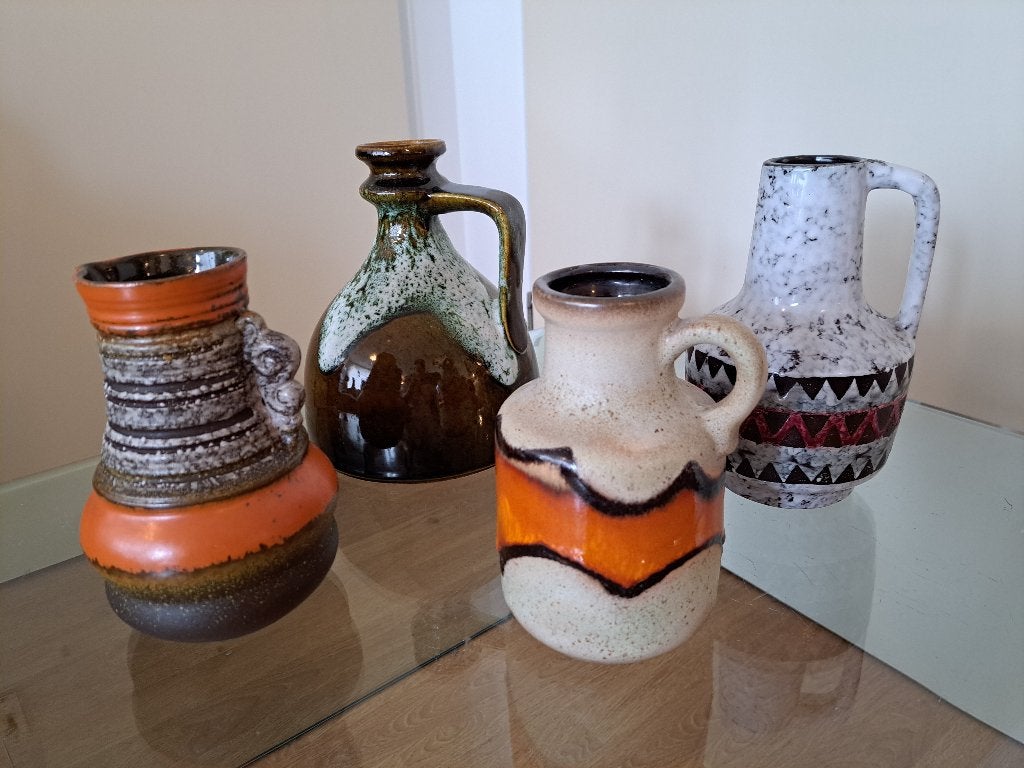 Set van 4 vintage West Germany vazen - Fat Lava stijl, Ophalen of Verzenden, Zo goed als nieuw, 20 cm, Steen/keramiek