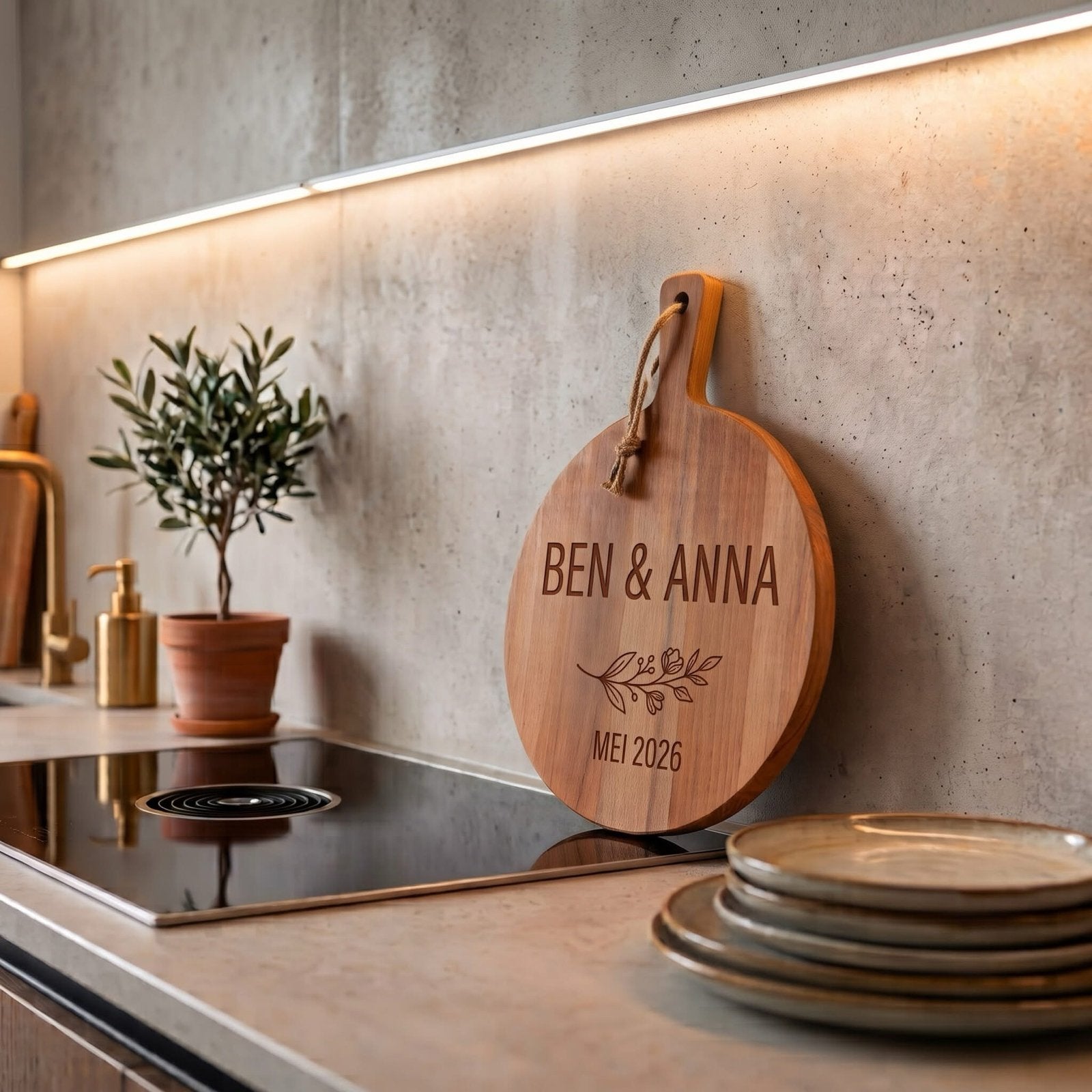 Gepersonaliseerde Houten Borrelplank met Gravure - 30cm, Hout, Laser Creative, Snij-/serveerplank, Nieuw