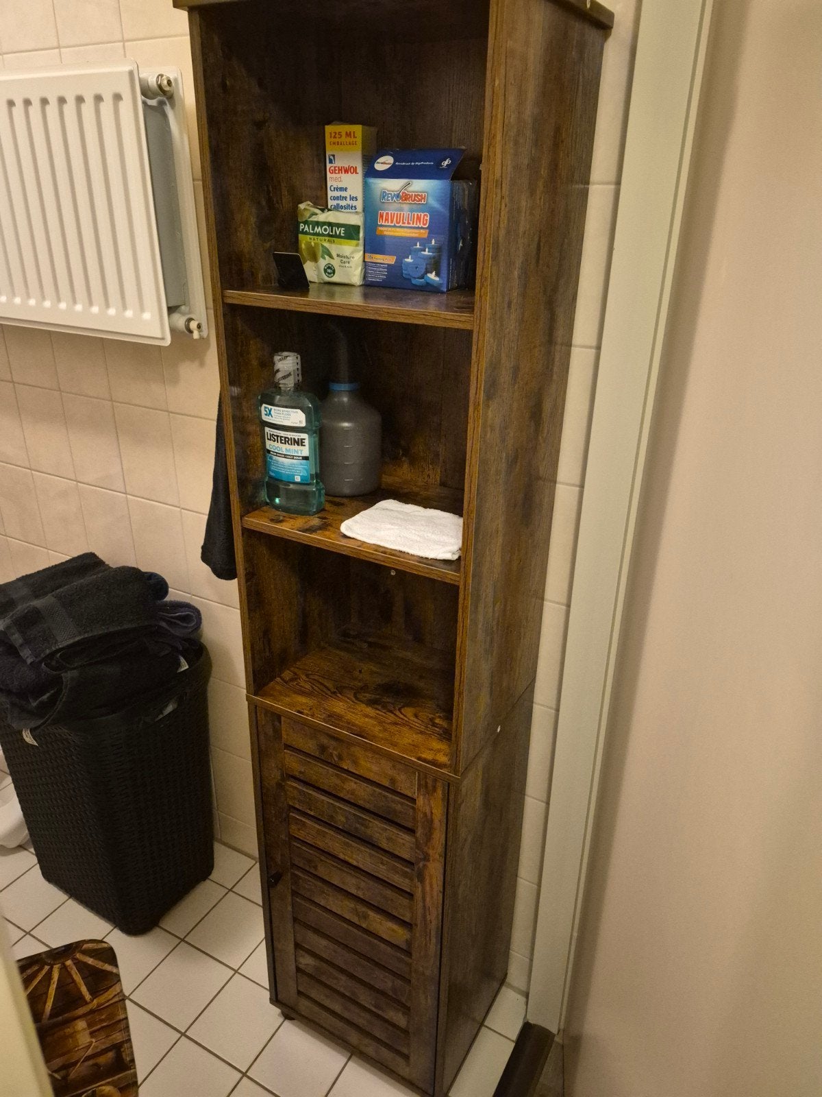 Badkamerkast met open schappen en lade, Huis en Inrichting, Ophalen, (Half)hoge kast, Minder dan 50 cm, Gebruikt