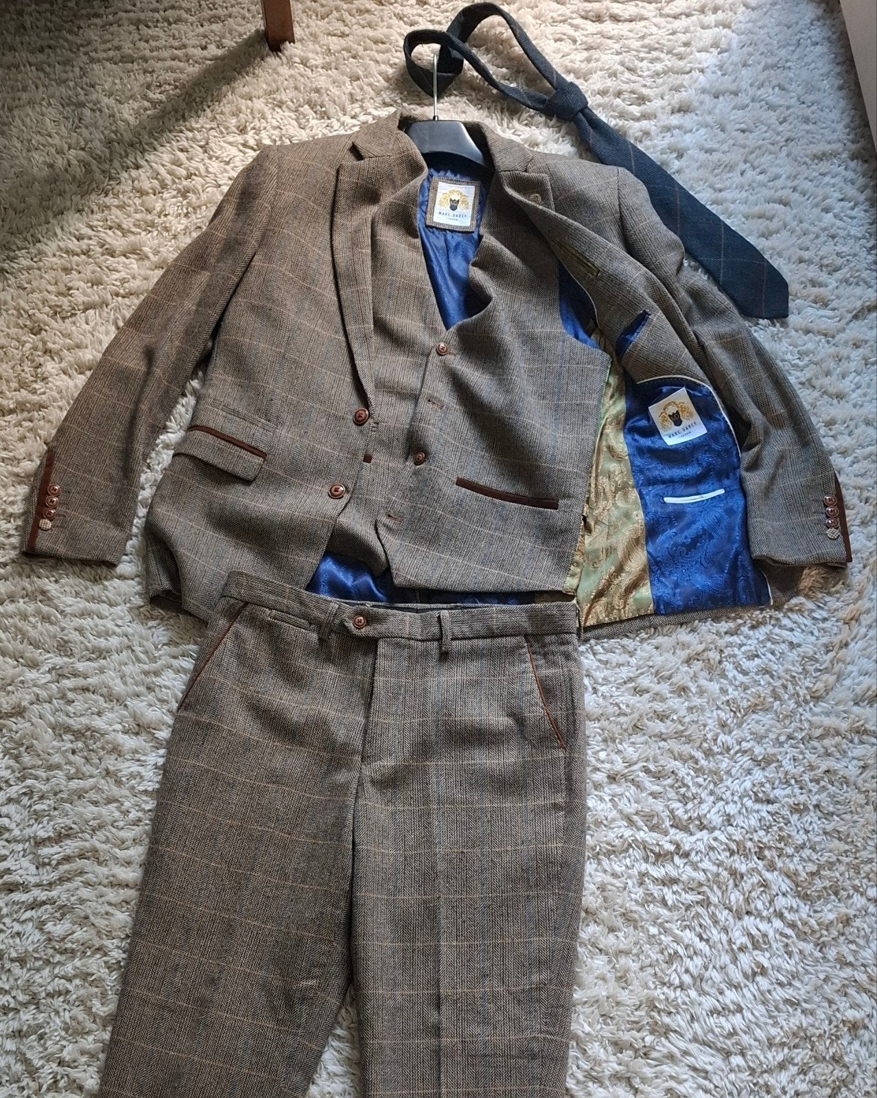 Original Marc Darcy London 3-delig pak, stropdas en hoes, Bruin, Marc Darcy London, Nieuw, Overige maten