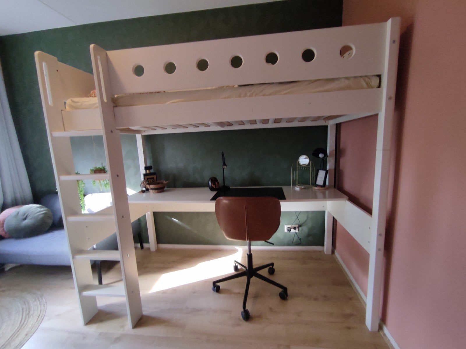 Flexa Hoogslaper met Bureau - Ruimtebesparend & Compleet, Ophalen, Hoogslaper, Eenpersoons, 210 cm