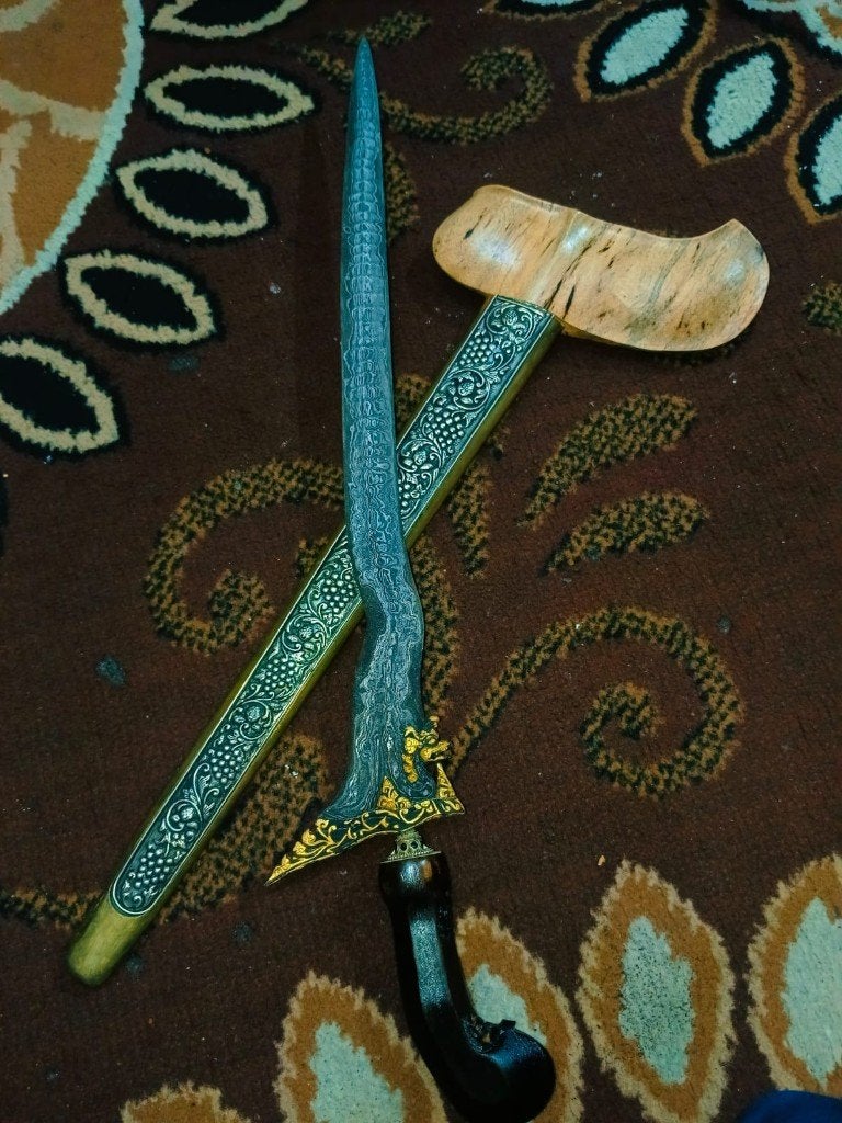 Antieke Keris Naga Jangkung 3 Luk Pamor Uler Lulut SVH07, Verzenden, Overige materialen, Indonesië, Meerkleurig