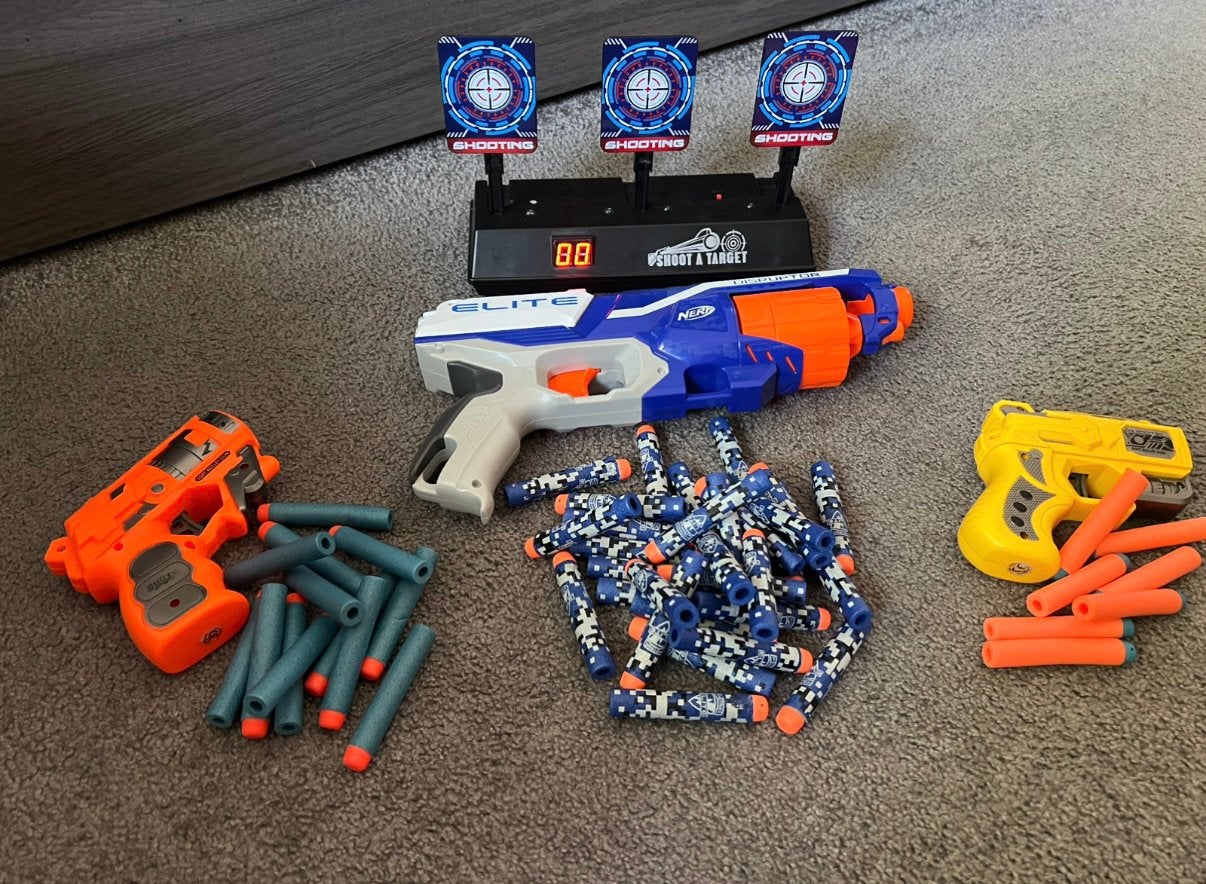 Nerf set met schietbord met automatische puntenteller, Ophalen, Zo goed als nieuw