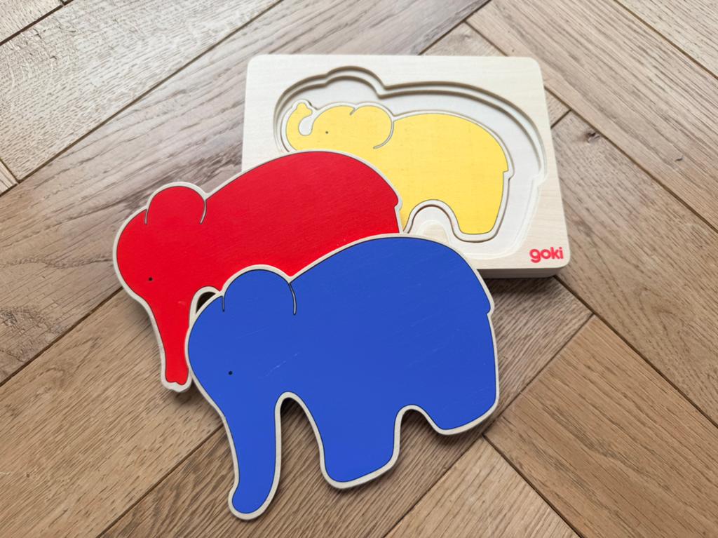 Goki Olifant Stapel Puzzel Hout, Kinderen en Baby's, Speelgoed | Kinderpuzzels, Ophalen of Verzenden, Zo goed als nieuw, Van hout