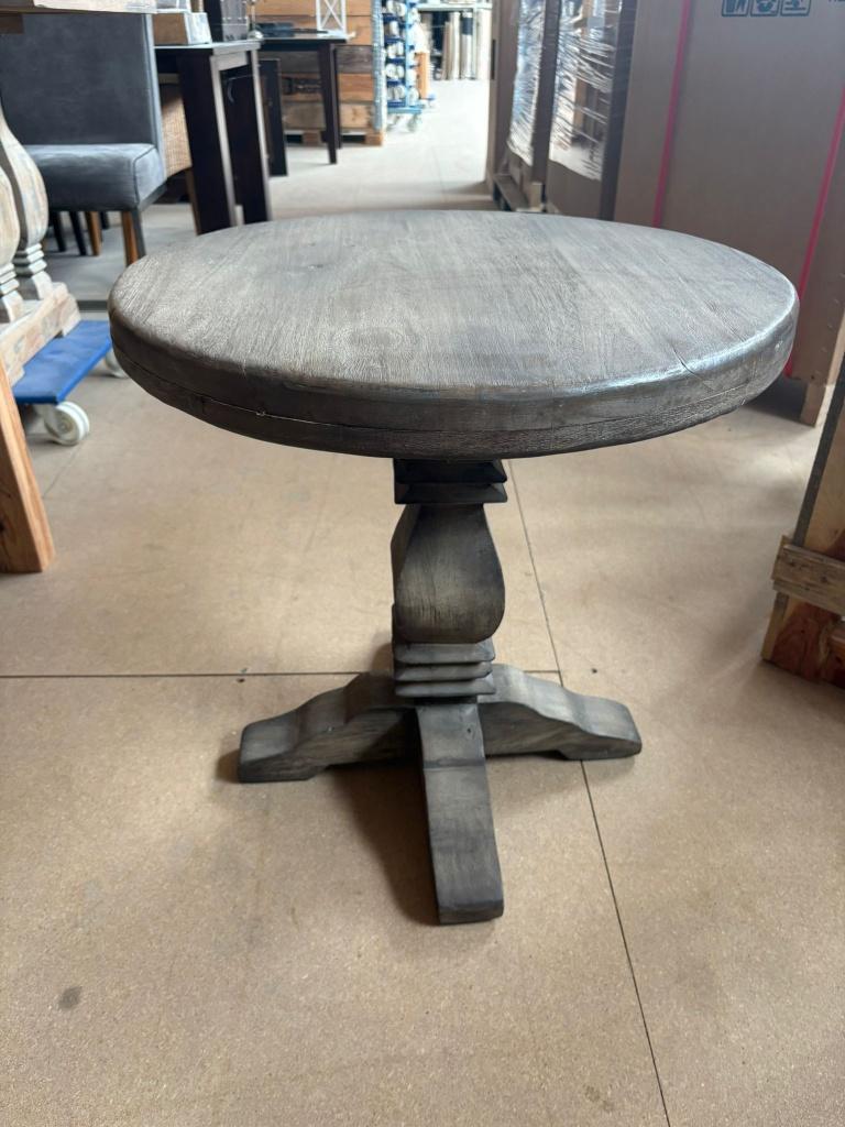 Ronde houten bijzettafel – grijs/bruin, Ophalen, Minder dan 55 cm, Rond, Zo goed als nieuw