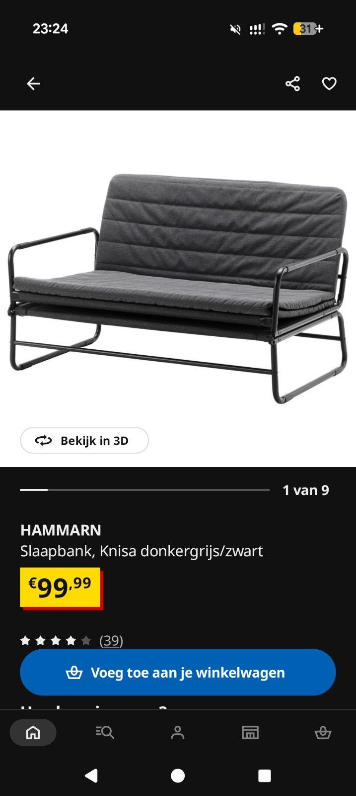 Ikea hammarn slaap bank 128x200, Ophalen of Verzenden, Zo goed als nieuw