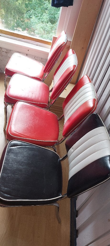 Belair stoelen rood/wit zwart/wit, Ophalen, Gebruikt, Vintage Arcade 50s 60s Retro, Vier