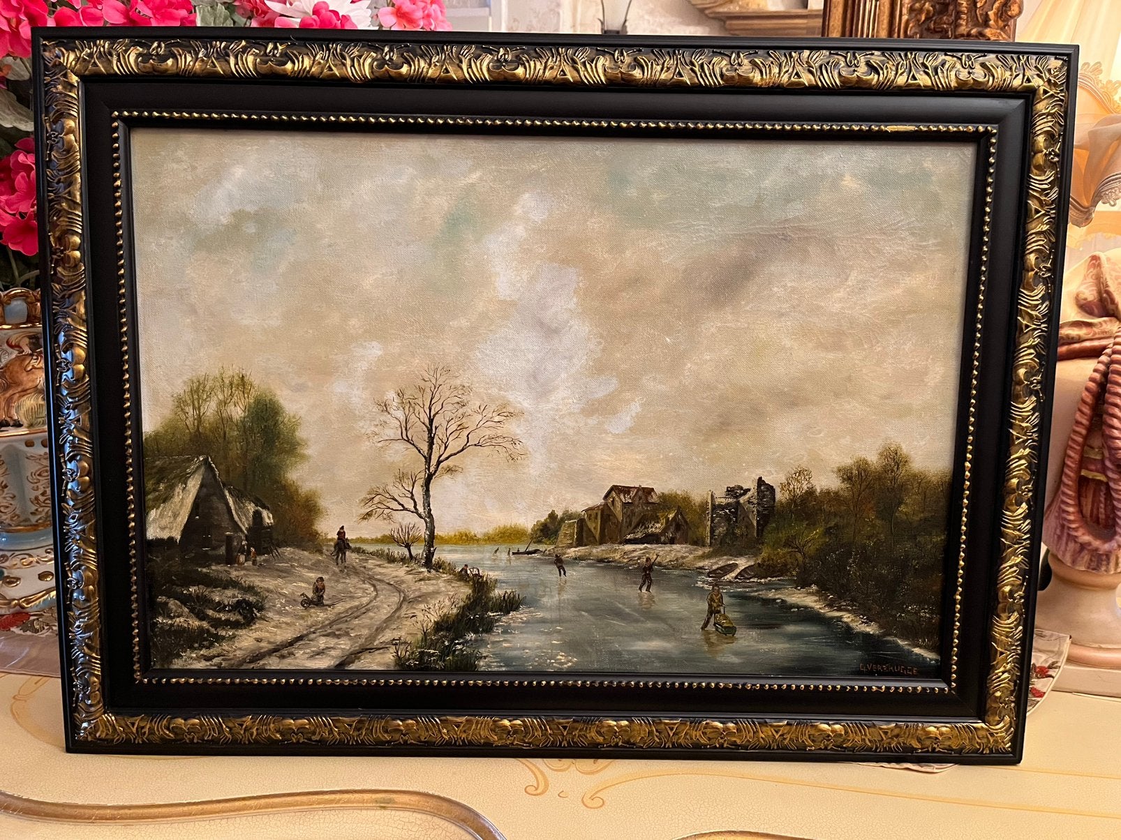 Prachtige olieverf winterlandschap schilderij, Antiek en Kunst, Ophalen