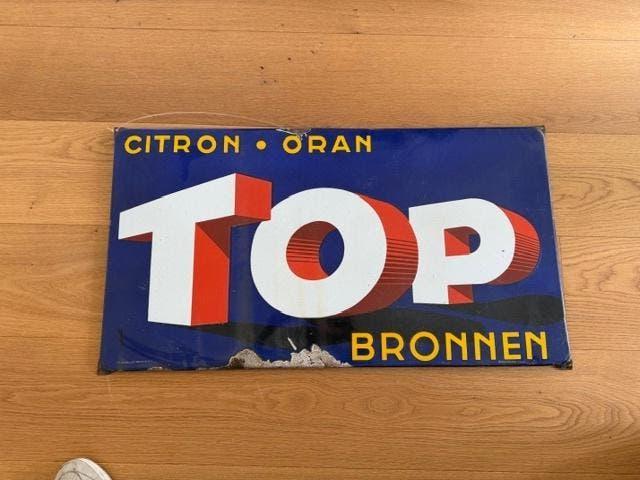 Origineel (1933) emaille reclamebord Top Bronnen, Ophalen, Gebruikt, Reclamebord