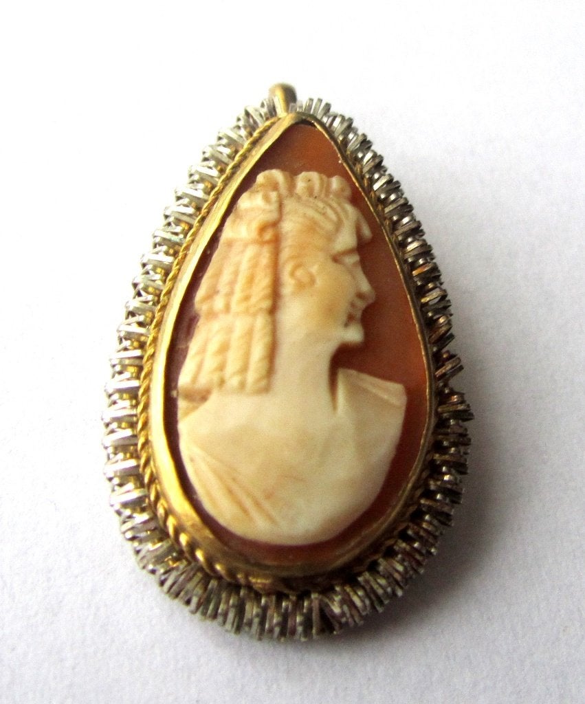 prachtige Camee steen Hanger verguld Antiek, Sieraden, Tassen en Uiterlijk, Ophalen, Koper, Hanger, Met edelsteen