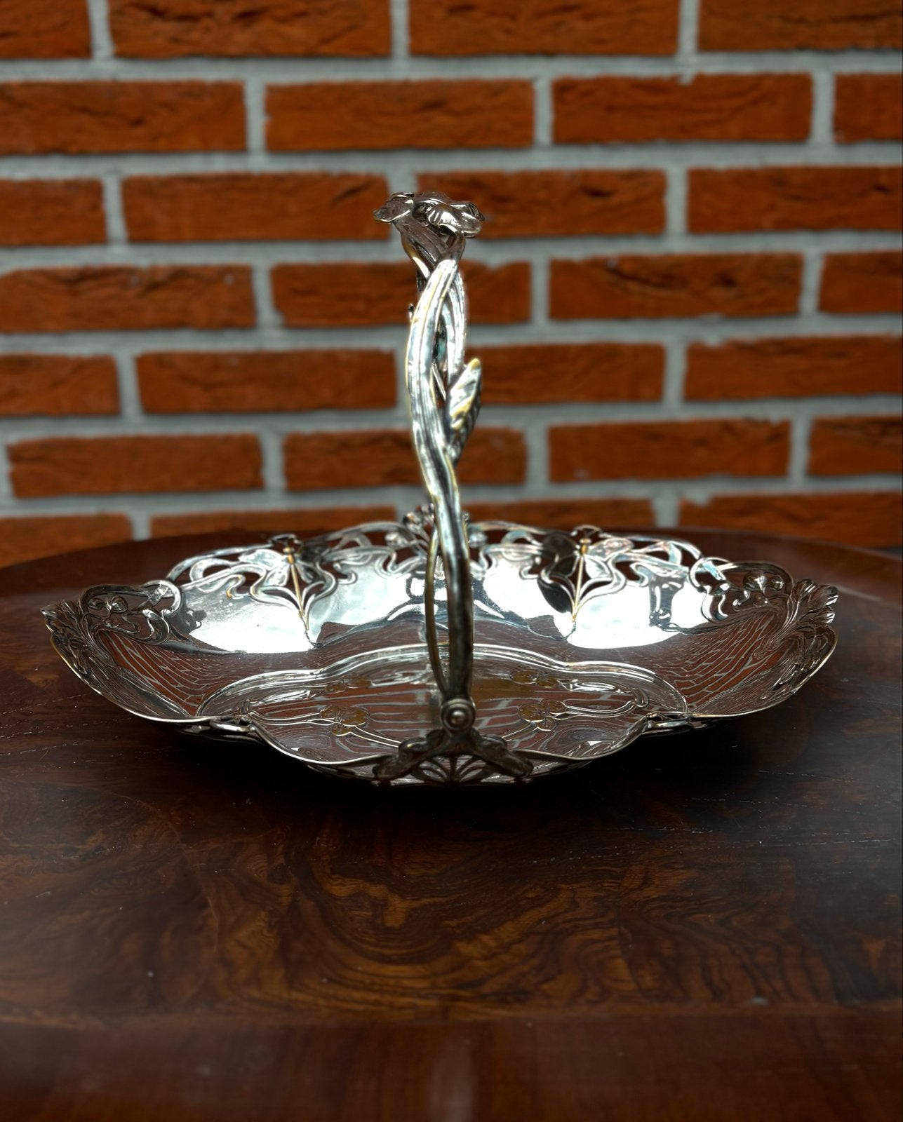 WMF Jugendstil Verzilverde Fruitschaal met Hengsel ca. 1905, Ophalen of Verzenden