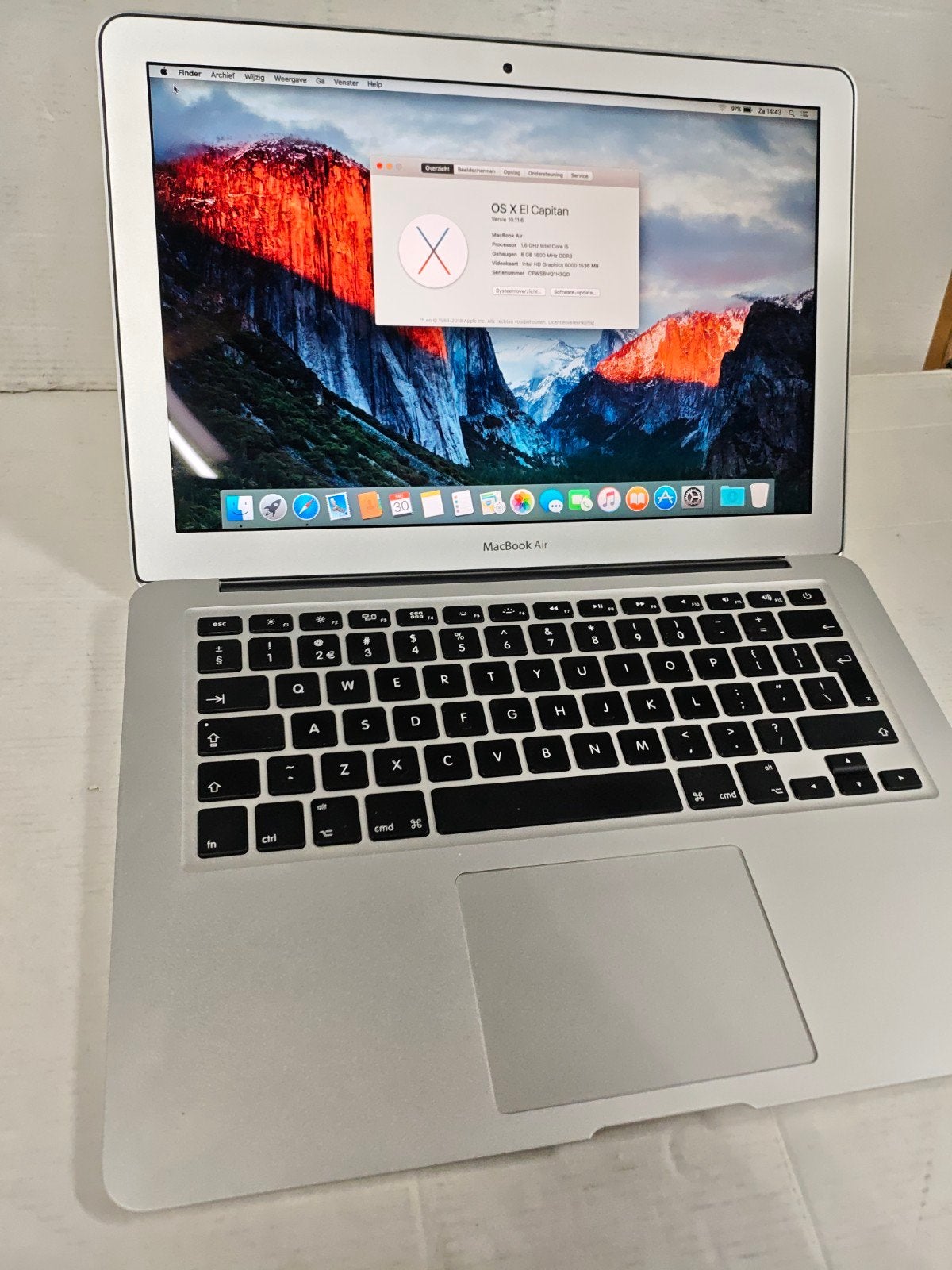 Apple MacBook Air 13 Inch Early 2015 i5 8GB 120SSD A1466, Ophalen, Gebruikt, Qwerty, 8 GB