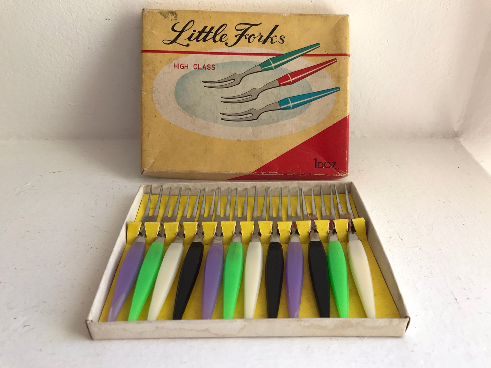 Cocktailvorkjes / Little Forks - gekleurd vintage, Ophalen of Verzenden, Huis en Inrichting