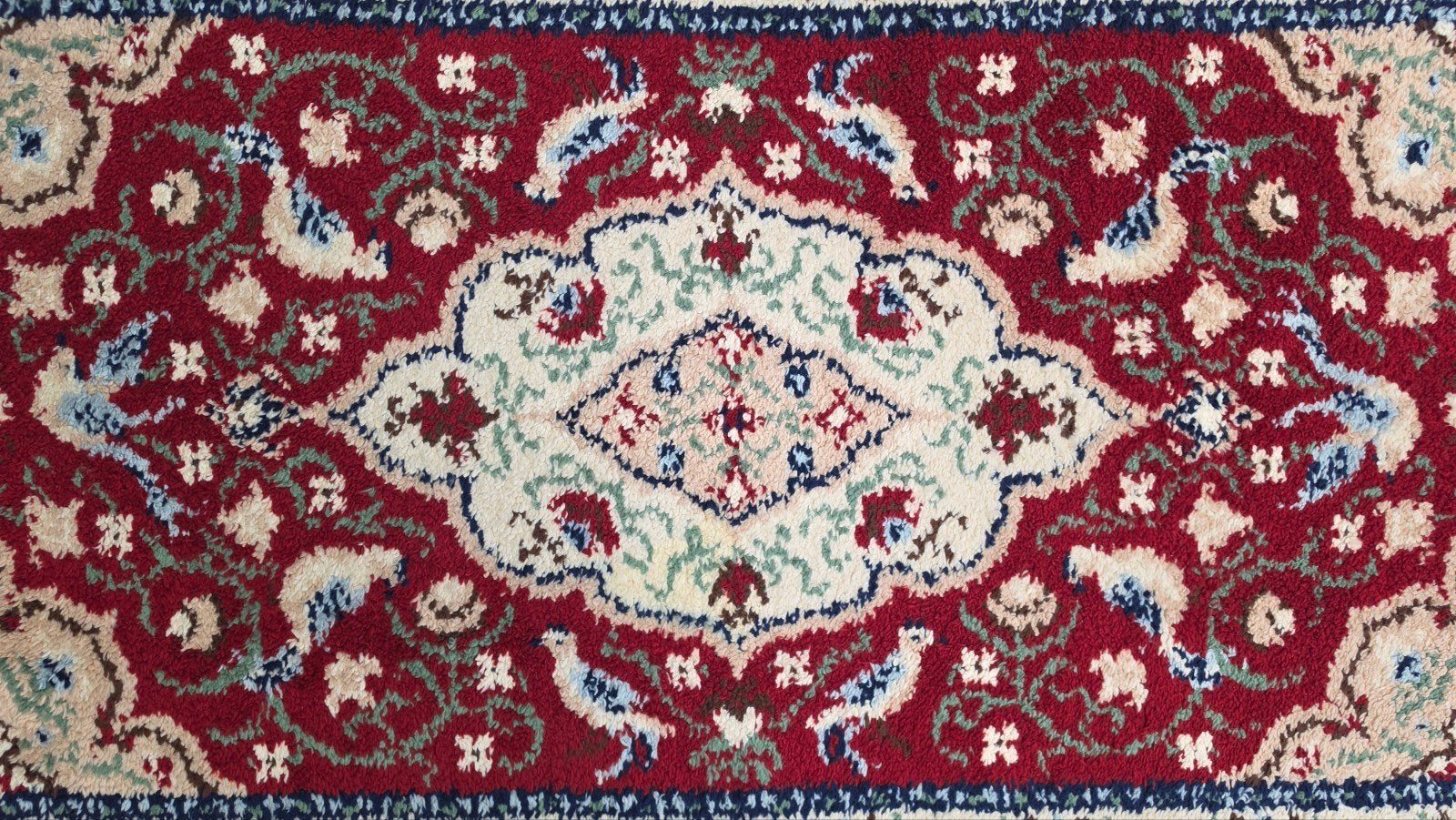 Vintage Handgeknoopt oosters wol Smyrna tapijt 123x208cm, Crème, Gebruikt, 100 tot 150 cm, 200 cm of meer