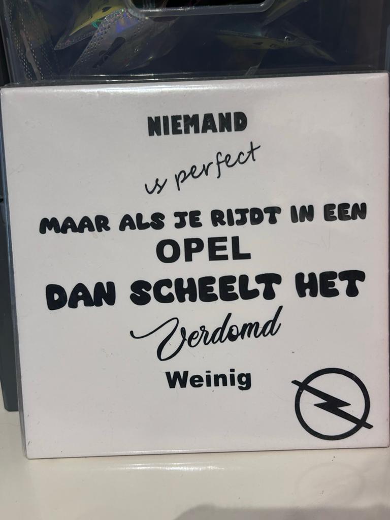 Tegels met tekst: Opel of Superheld Papa, Ophalen of Verzenden